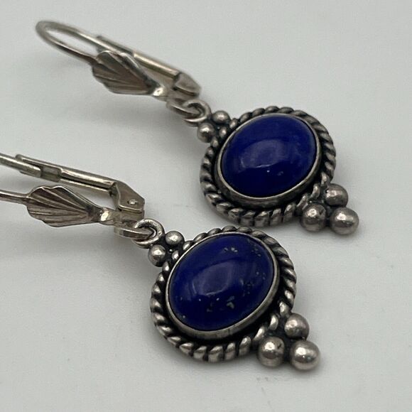 Quoc Turquoise Inc QT Sterling 925 Silver Lapis Lazuli Dangle Earrings - Picture 3 of 8